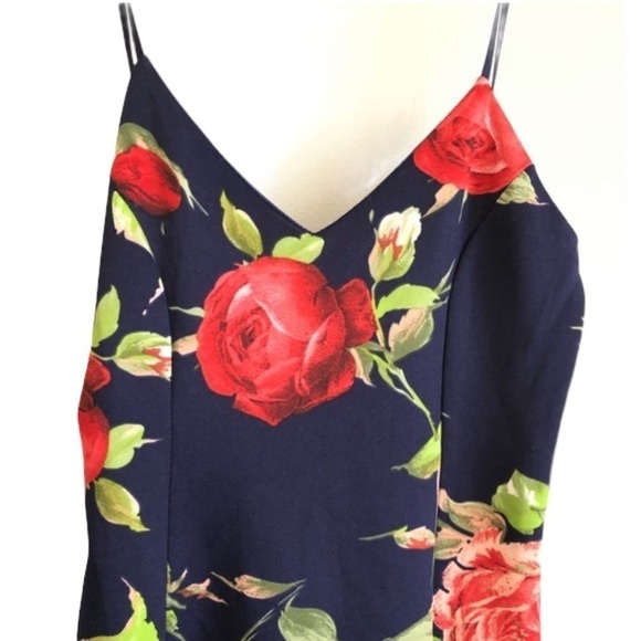 Chocolate Rose Floral Navy Flowy Tie Blouse Top S - Picture 2 of 8